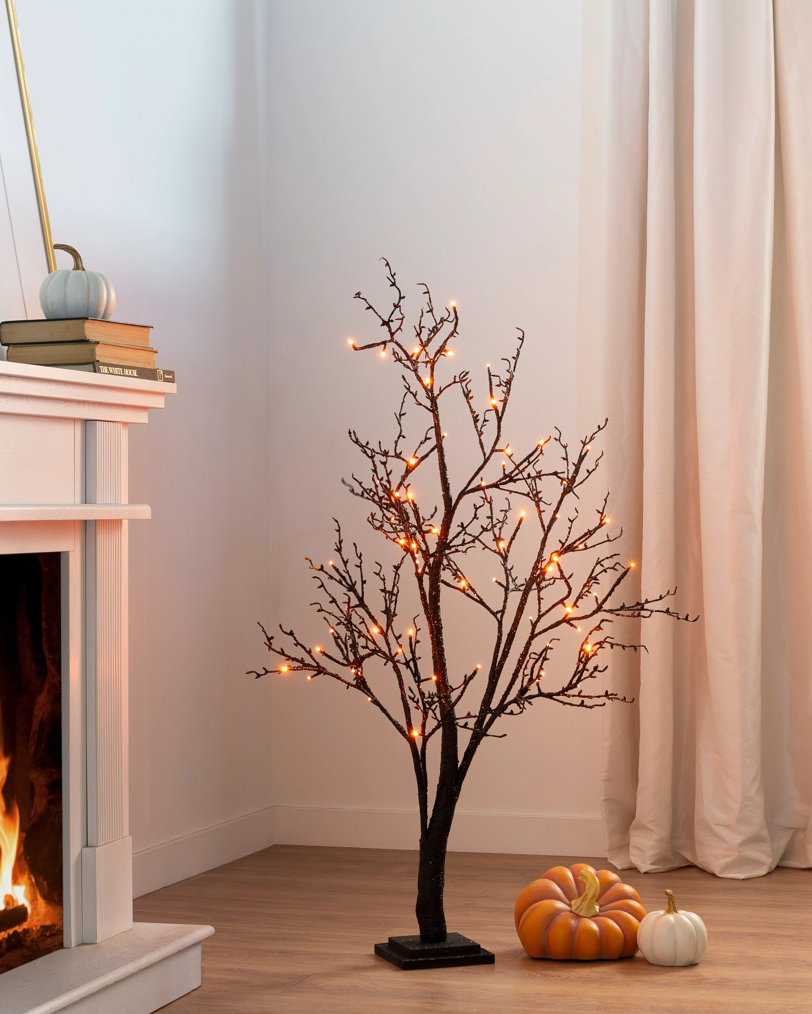 Lit Halloween Glitter Twig Tree